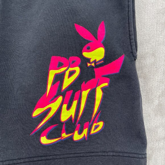 Playboy Pacsun PB Surf Club Sweat Shorts Black Pink Yellow Logo - Picture 2 of 12